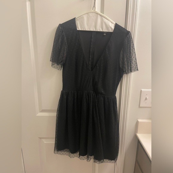 Lulu’s Radiating Chic Black Mesh Swiss Dot Short Sleeve Mini Dress - Picture 5 of 5